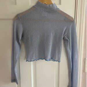 Vintage Y2K Frederick's of Hollywood Sheer Blue Sparkle Mockneck